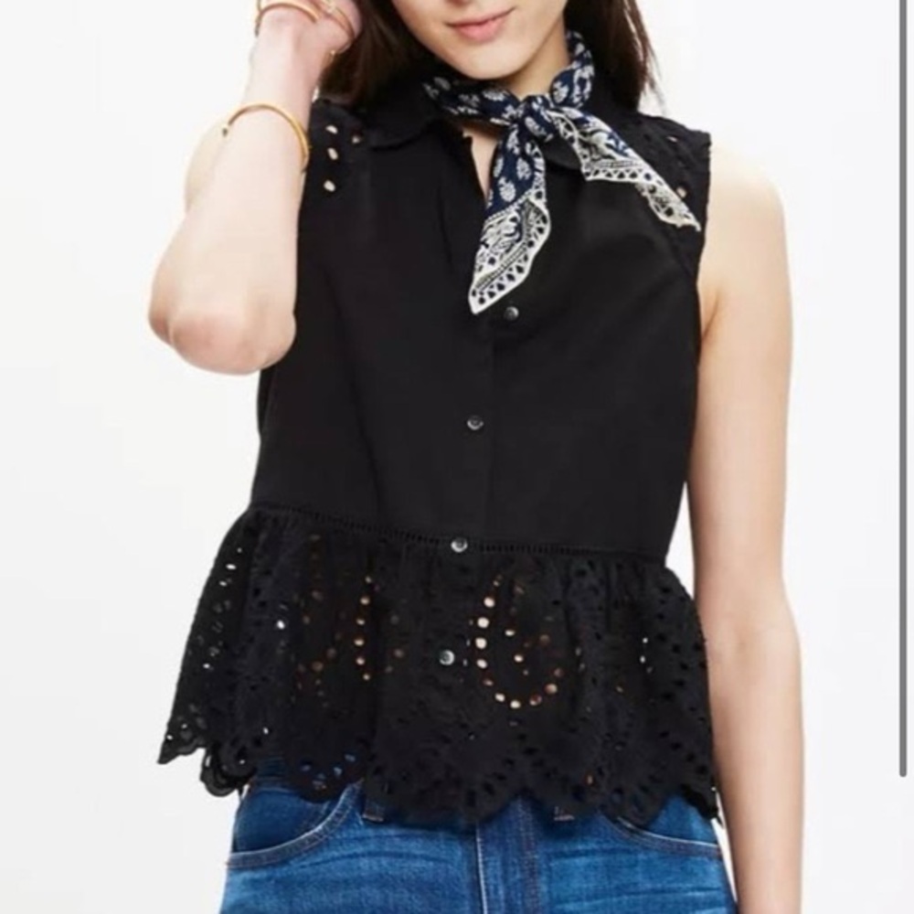 Madewell Black Eyelet Peplum Sleeveless Top